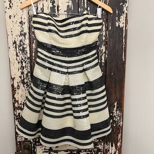 Gorgeous B & W Bebe sequined striped mini cocktail Dress. Size 2.